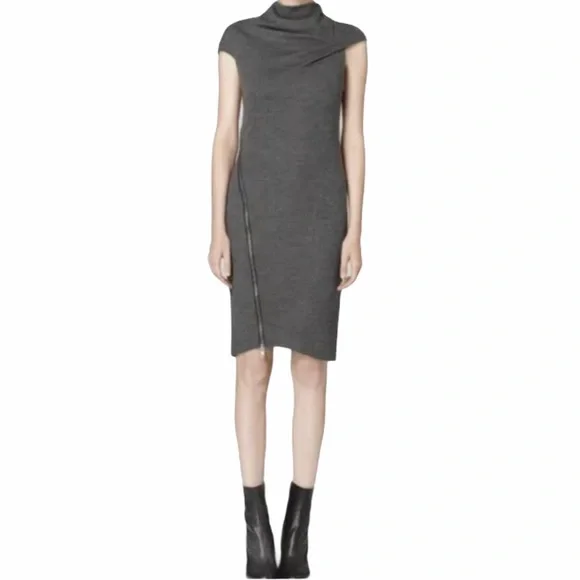 HELMUT LANG 100% Wool Zipper Dress Gray Size L - Picture 1 of 14